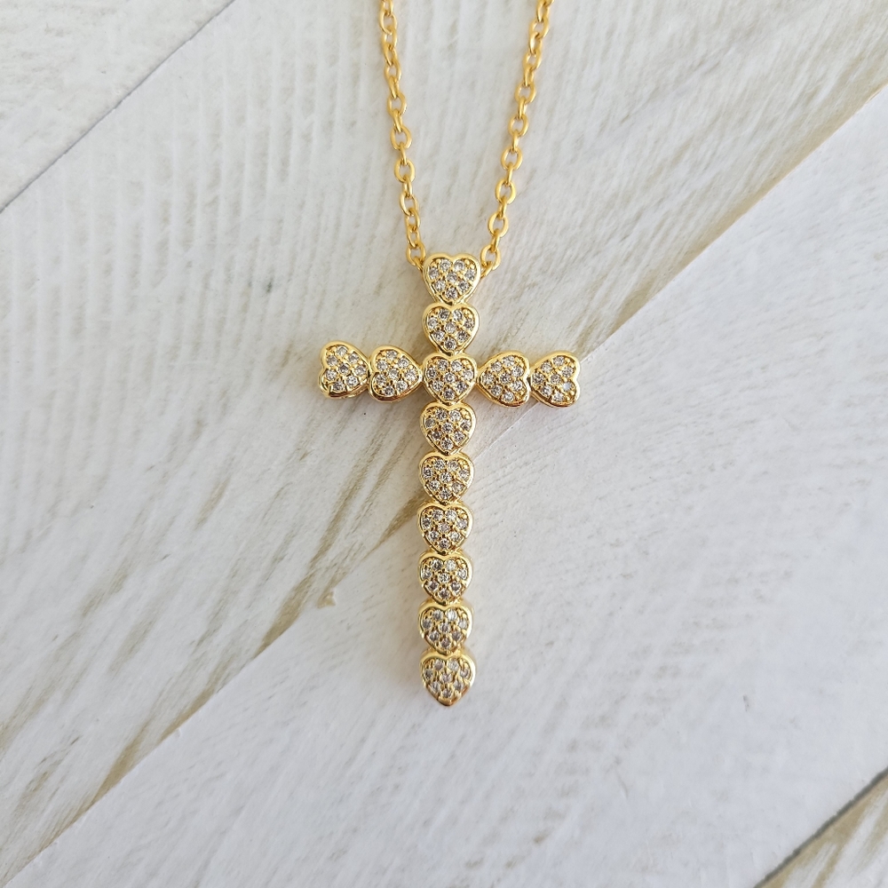 Heart Crystals Cross Necklace